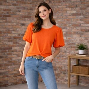 Adrienne Vittadini Textured Puff Sleeve Top – XL